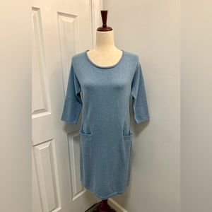 Pure Jill Cashmere/Cotton Blend Knit Scoop Neck Midi Front Pockets Sweater Dress